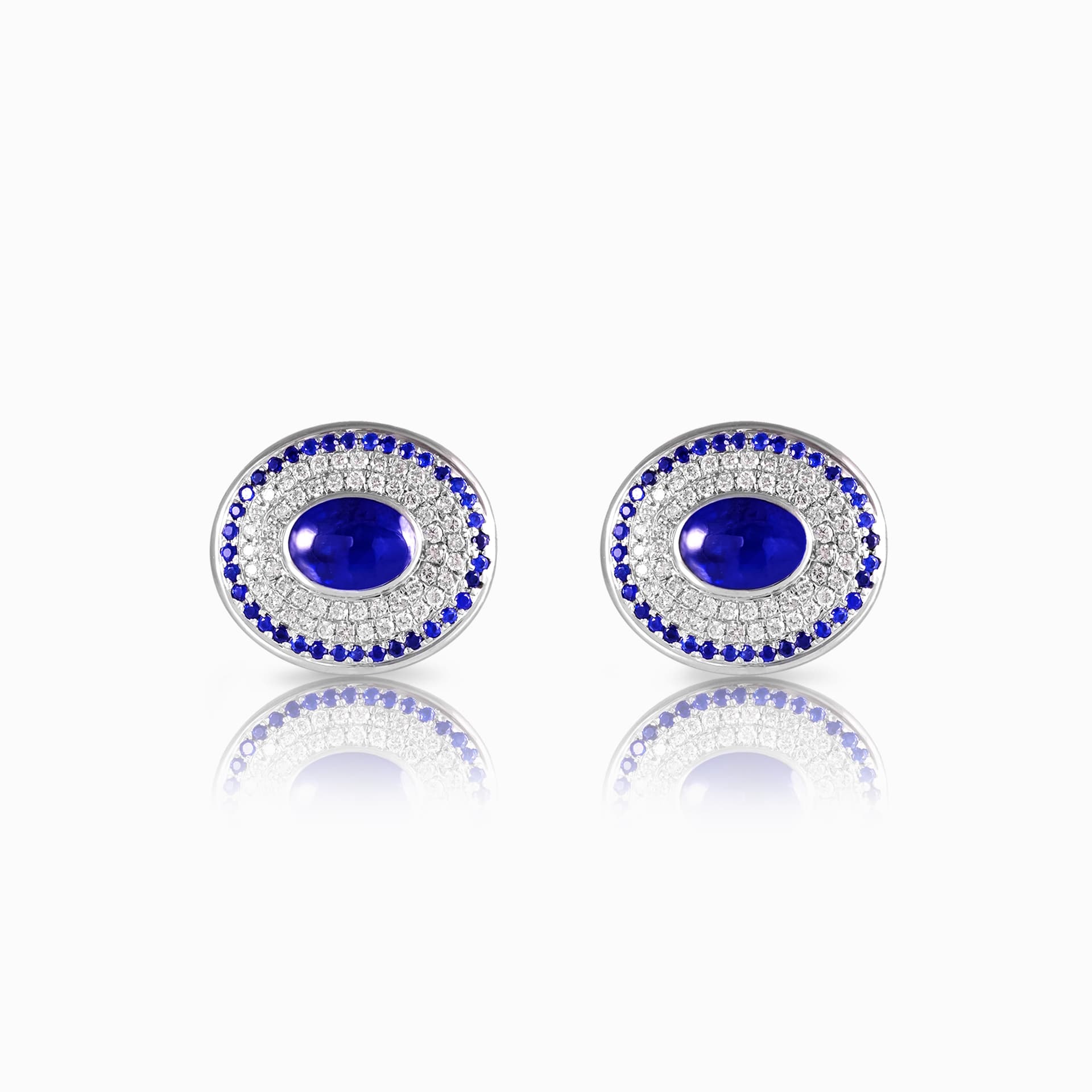Natural Ceylon Blue Sapphire Halo Stud Earrings